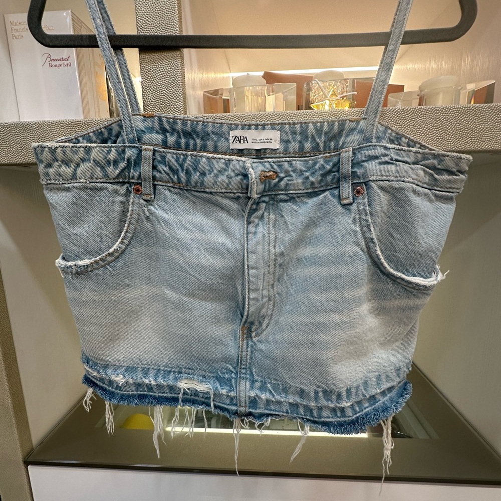 Zara Denim Blue Bustier Top Size Large - Picture 4 of 5